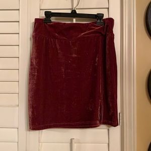 Velvet mini skirt.
